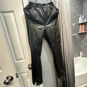 Vegan leather split hem pants